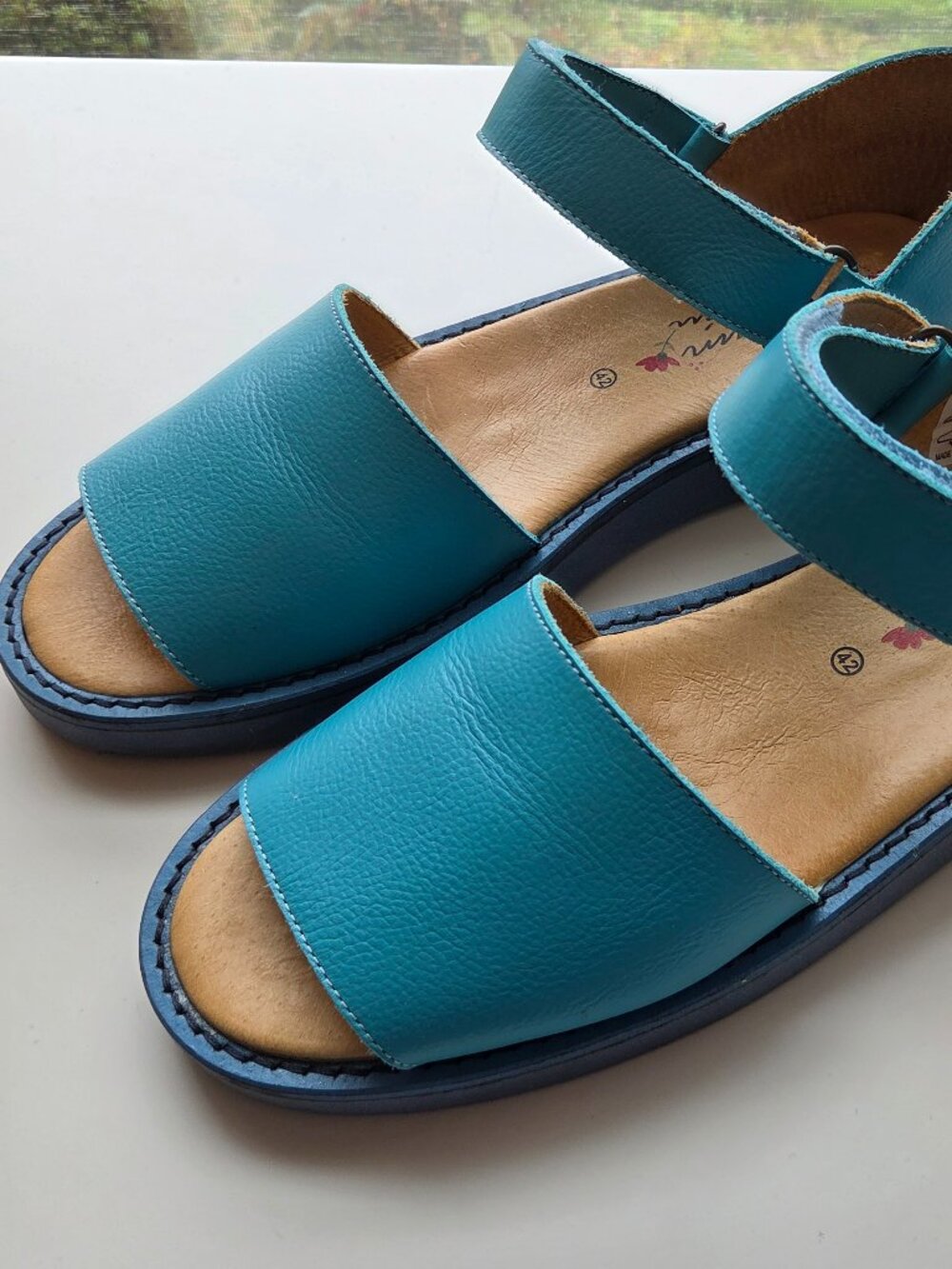 Gudrun Sjoden Turquoise Leather Sandals Size EU 42 US 10 Coastal Boho